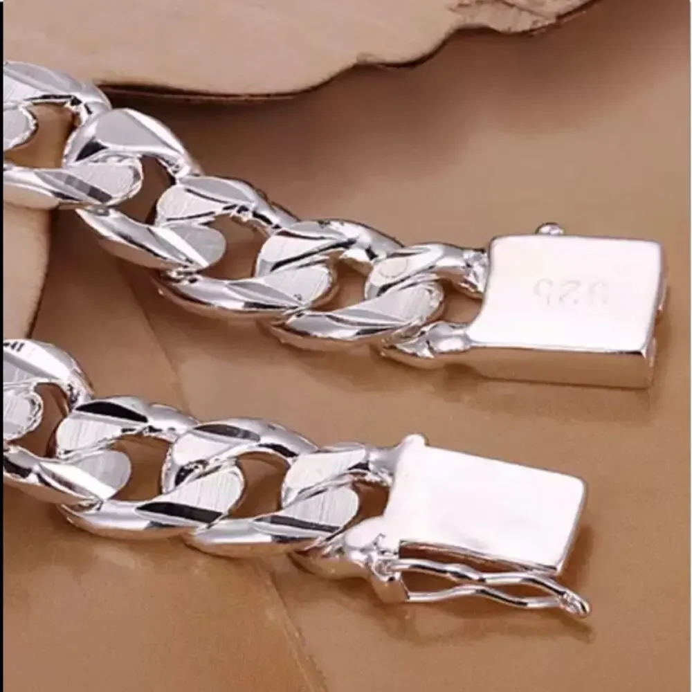 STERLING SILVER CHAIN LINK BRACELET 10mm UNISEX